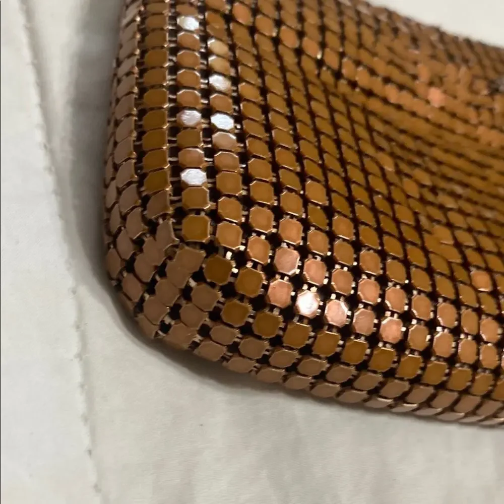 Bijoux Terner Copper Tone Aluminum Mesh Evening Bag 9x4x1 w/ 8” Drop